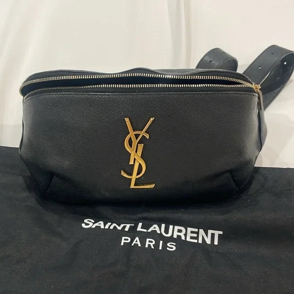 Saint Laurent Grain De Poudre Monogram Belt Bag Black - Picture 3 of 8